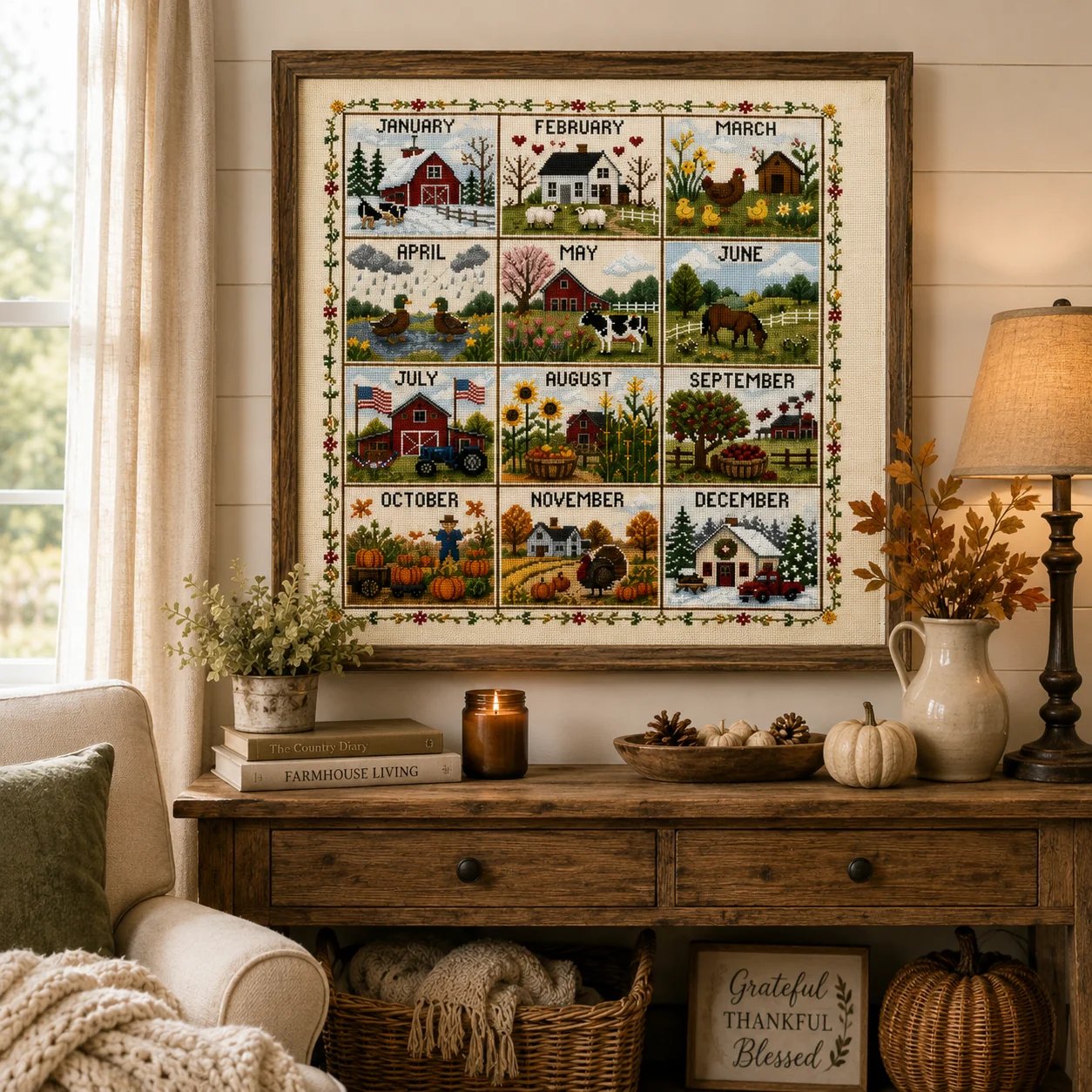 Framed seasonal cross stitch