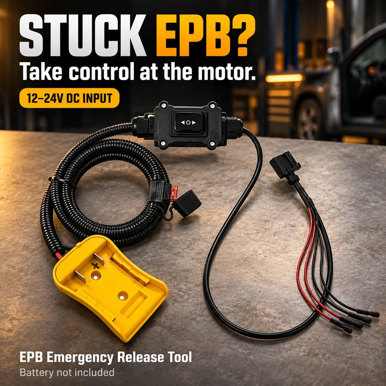 Electronic parking brake motor control tool with battery interface