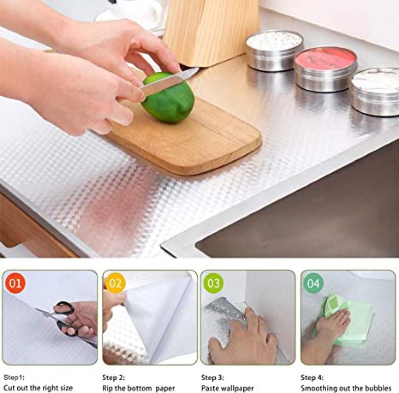 Kitchen Wallpaper Oil Proof Sticker Aluminum Foil Backsplash Self-Adhesive Contact Paper Cabinet Liner Waterproof Heat Resistant Peel Stick Wallpaper 15.7X118 Inches Cube Texture Silver Non-Woven,UU