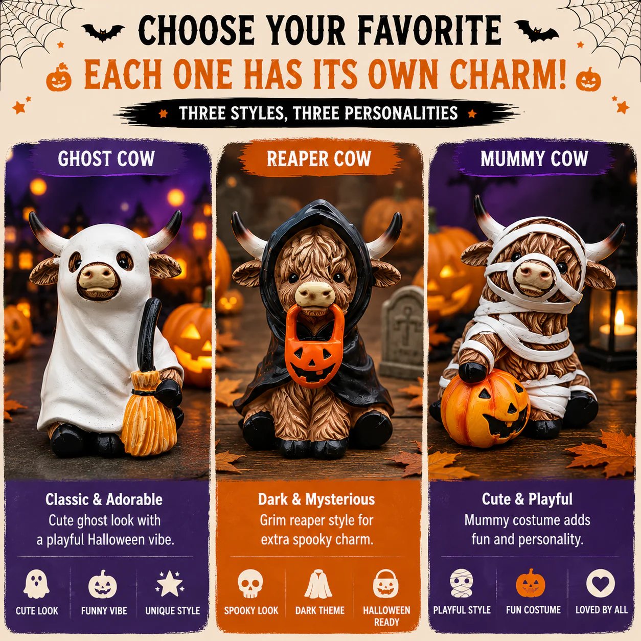 Halloween Cow Figurines Home Decoration Scene