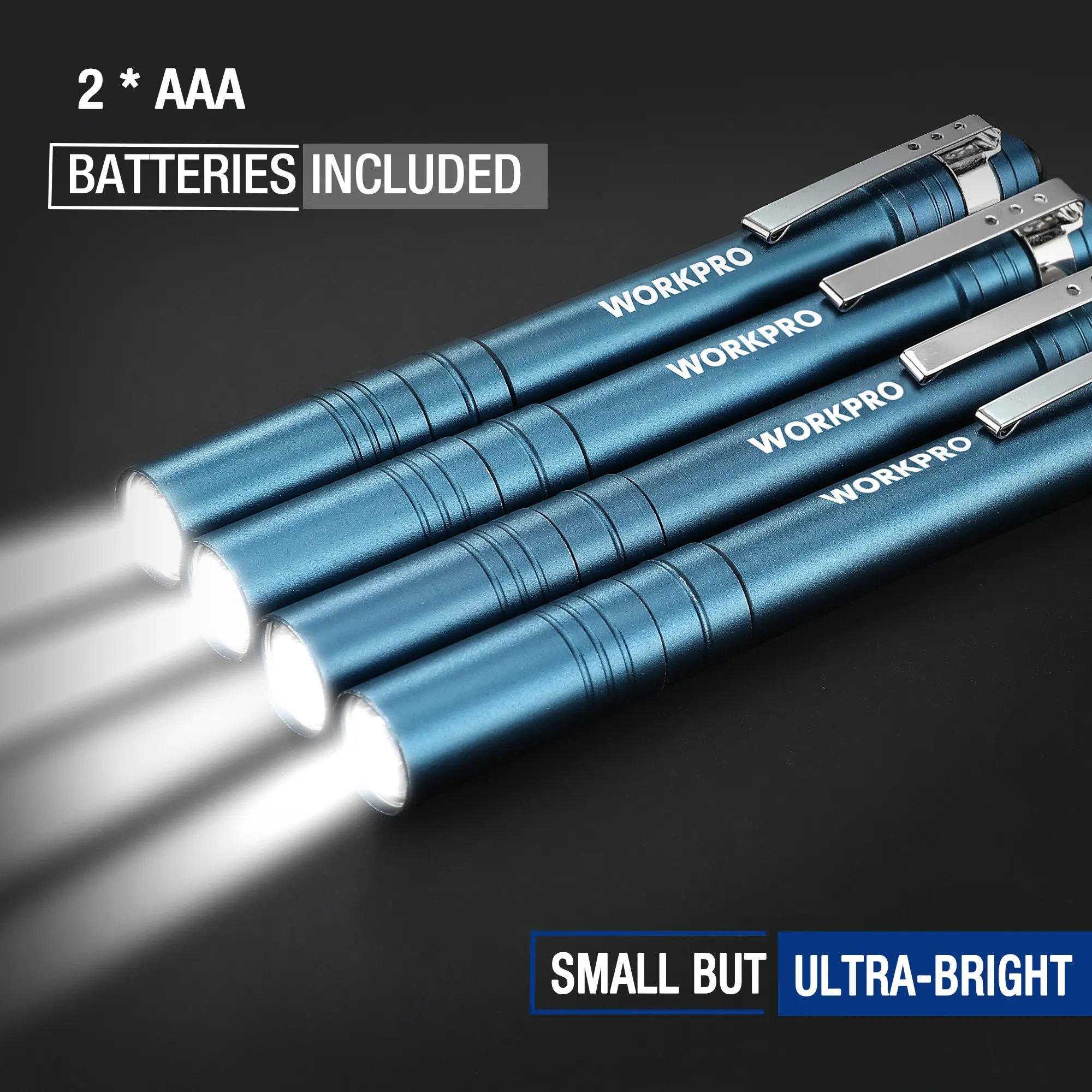 #Summervibes WORKPRO LED Pen Light, Aluminum Pen Flashlights, Pocket Flashlight with Clip for Inspection, Emergency, Everyday, 2AAA Batteries Include(4-Pack)