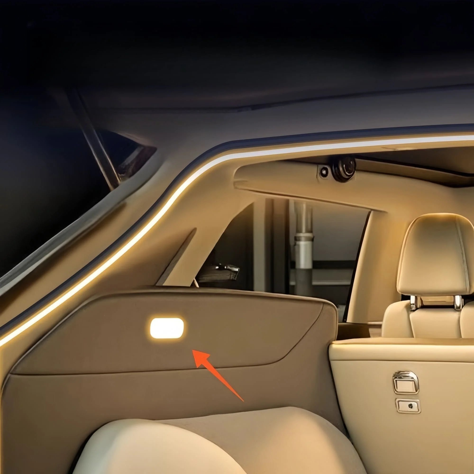 Close view of vehicle trunk lighting and factory light connection area