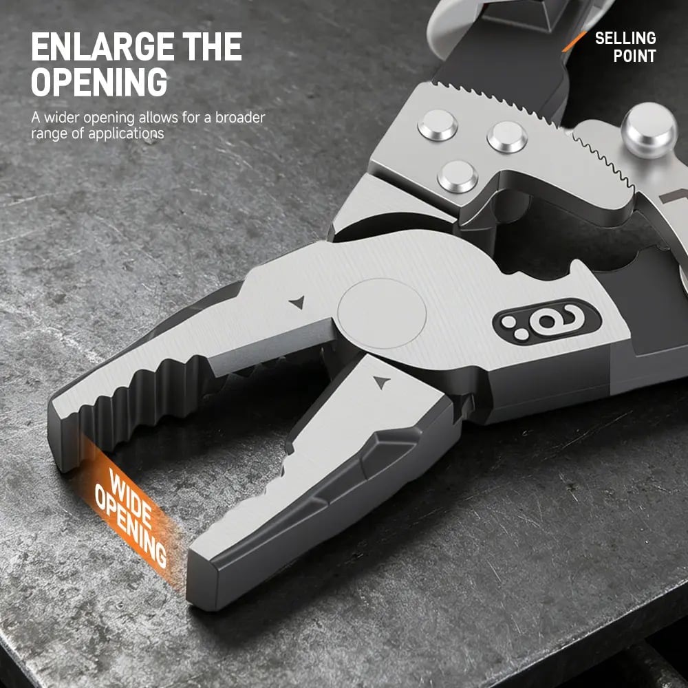 Wide opening serrated jaws