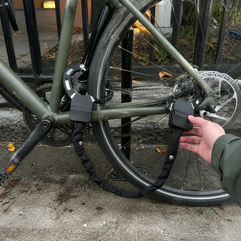 Bike secured at an apartment rack