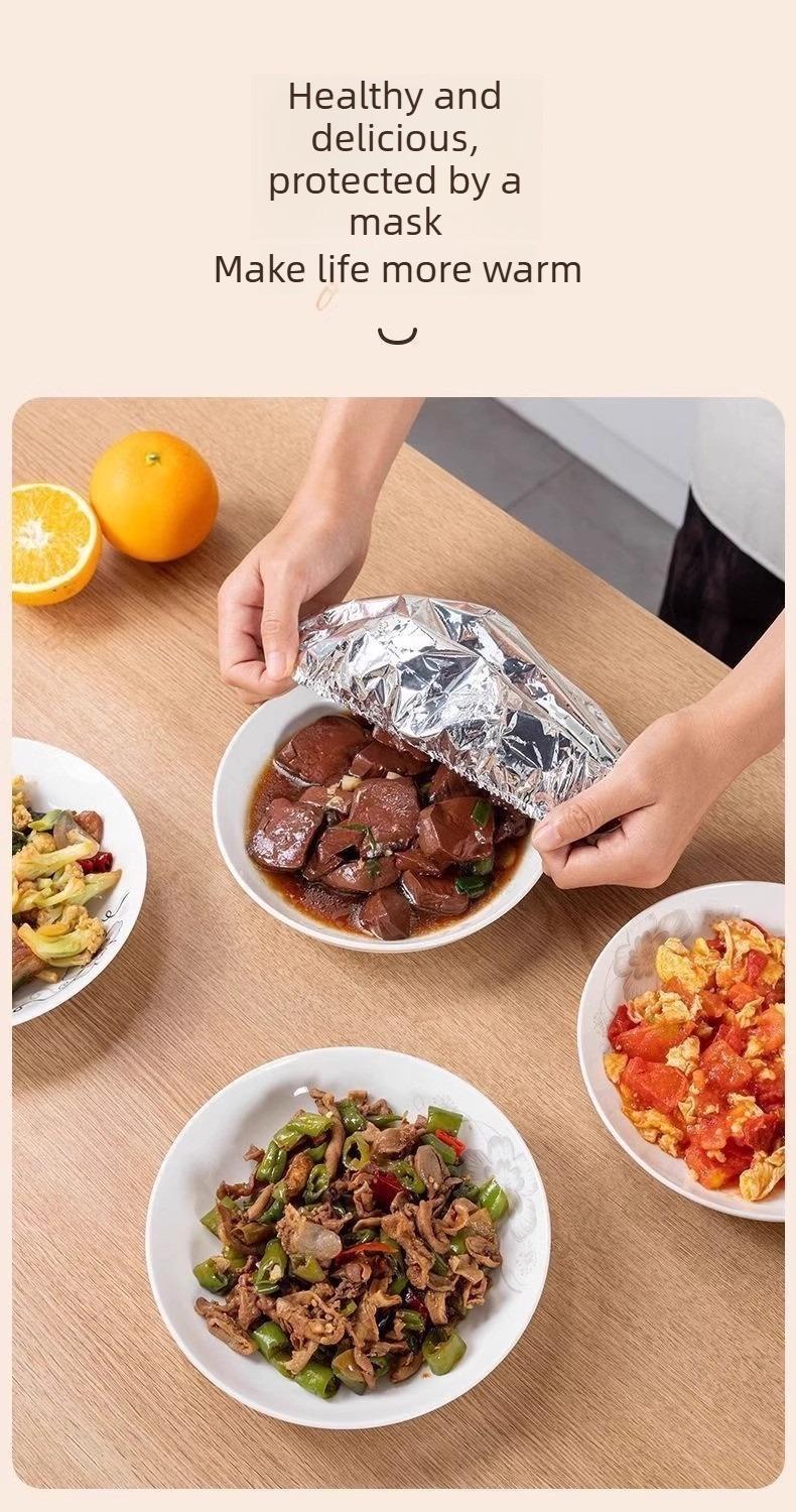 Home dining table & food container aluminum foil heat-retaining cover, kitchen food insulation and freshness keeping, high-quality aluminum foil. Home dining table & food container aluminum foil heat-retaining cover, kitchen food insulation and freshness keeping, high-quality aluminum foil.