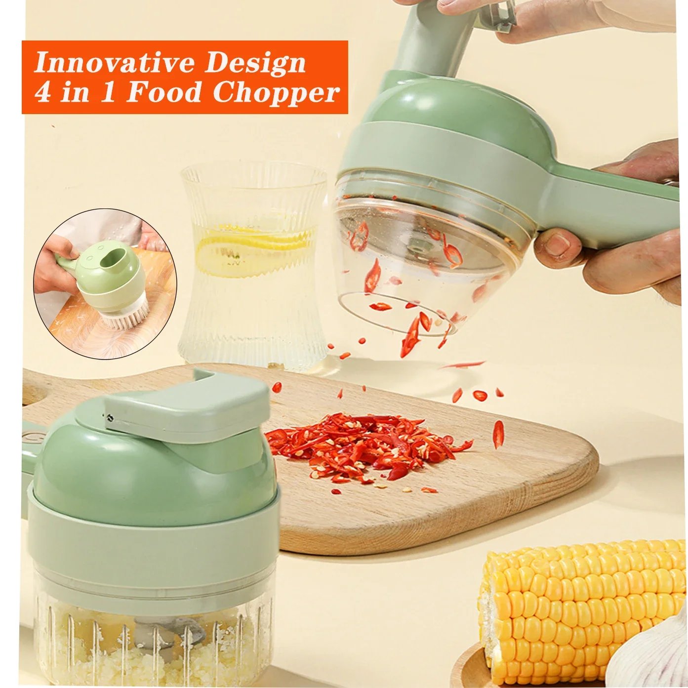 Handheld vegetable chopper cutting ingredients directly into pot