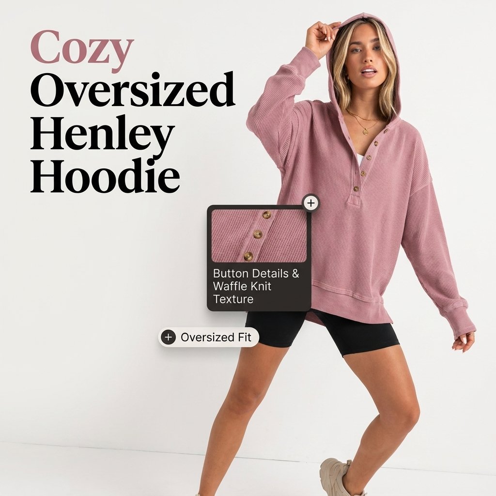 Model wearing oversized V-neck hoodie