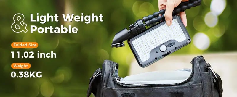 1 2pcs solar motion camping lights ip65 portable solar flood light outdoor dual charging 600lumen 92leds security lights with flexible octopus tripod for camping patio fence garden details 5