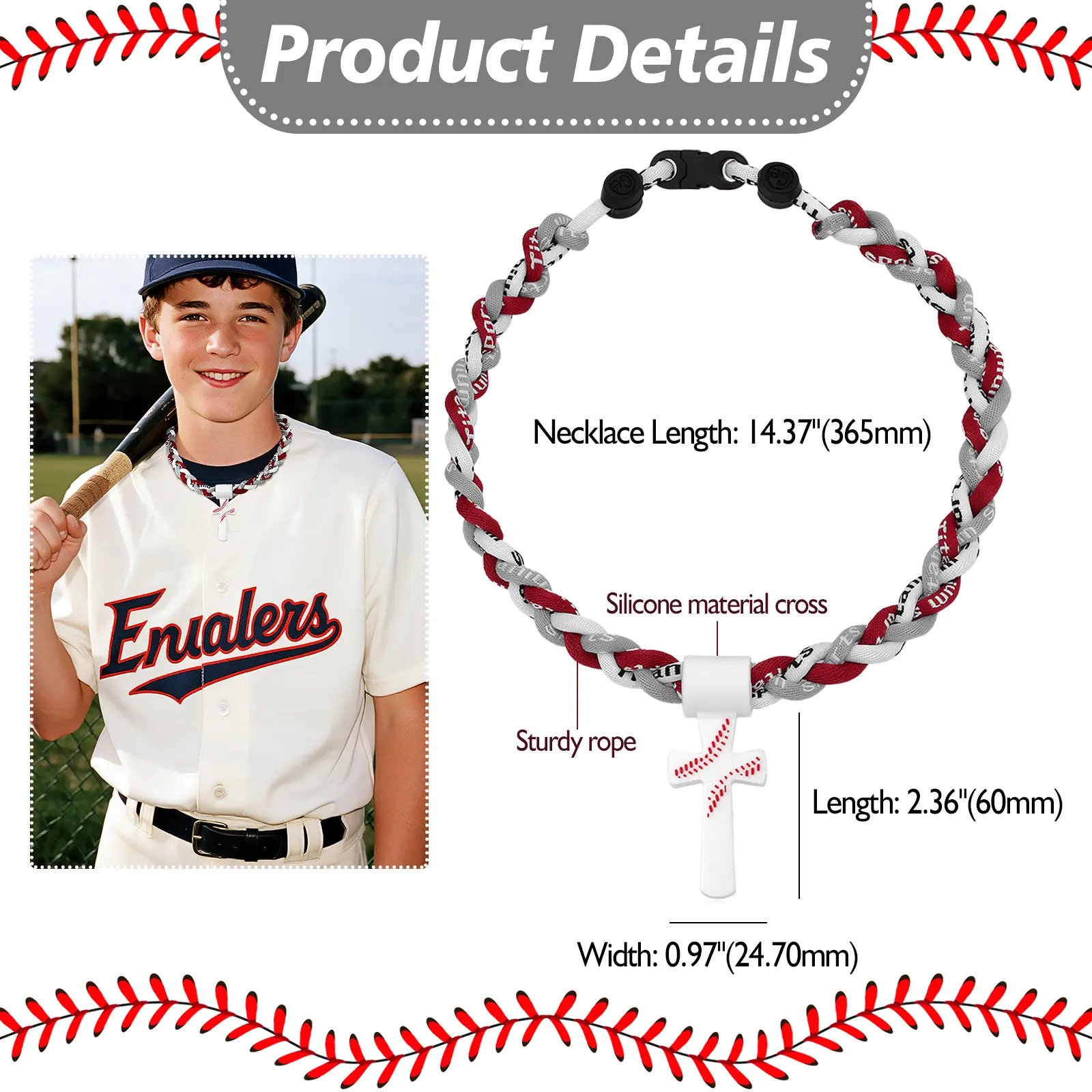 White Silicone Baseball Cross Close-up