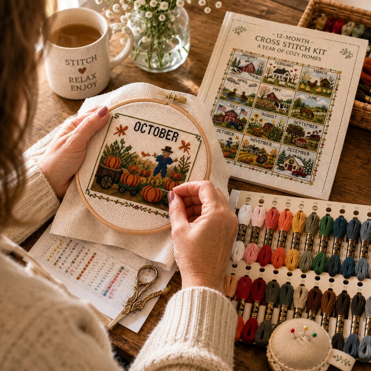 Relaxing cross stitch hobby