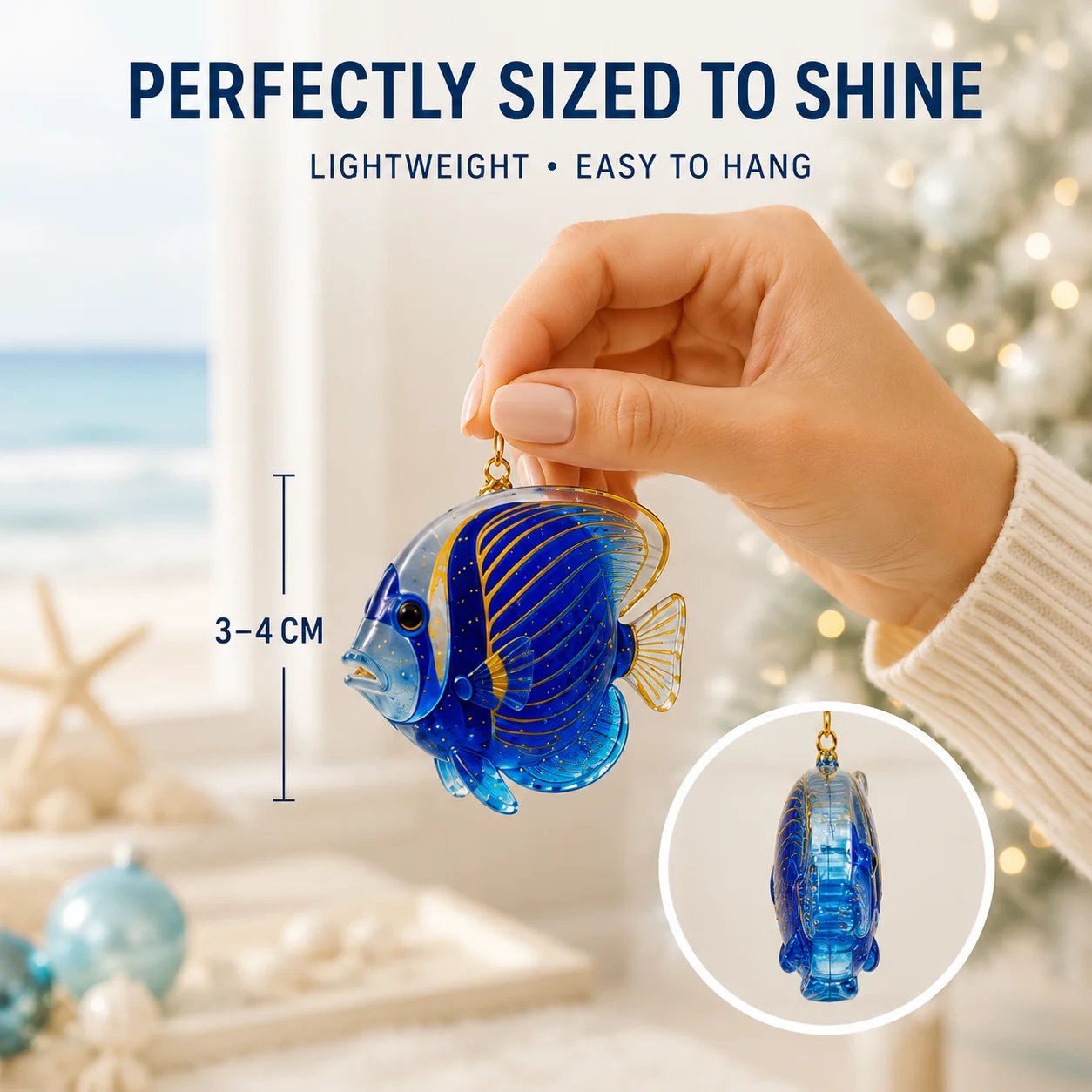 3 to 4 cm lightweight sea glass ocean fish ornament