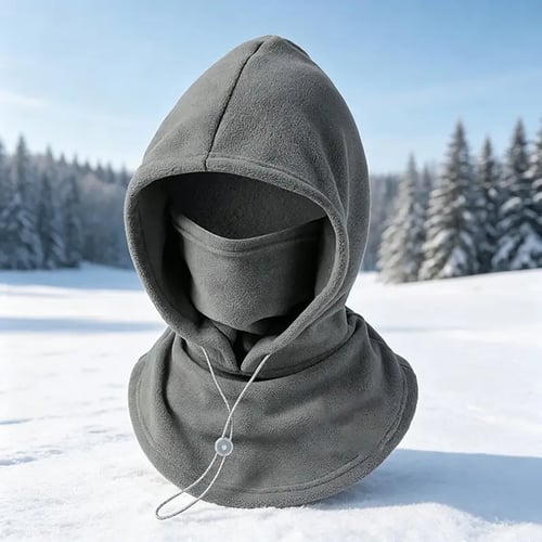 Grey fleece balaclava hood