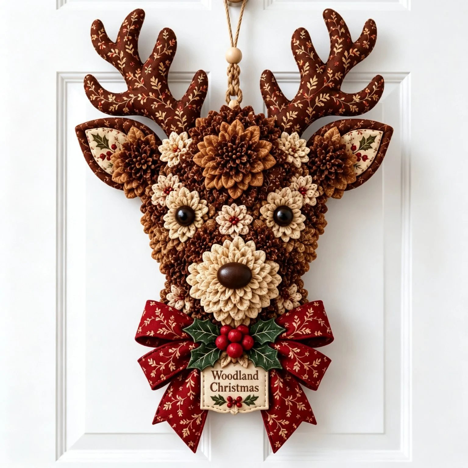 Woodland reindeer fabric flower door hanging design
