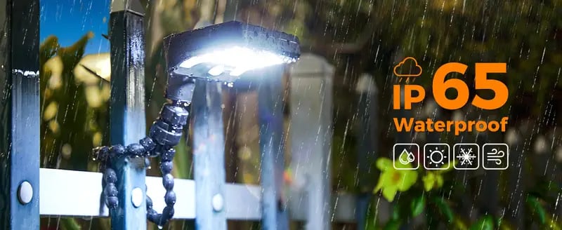 1 2pcs solar motion camping lights ip65 portable solar flood light outdoor dual charging 600lumen 92leds security lights with flexible octopus tripod for camping patio fence garden details 3
