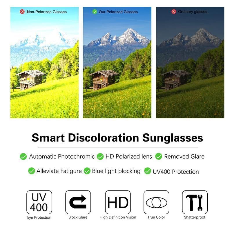 【dealsforyoudays】Paleshy HD Polarized Photochromic Sunglasses UV400 Protection, Unisex 2025 Summer Retro Oversized Simple Square Frame Fashion Accessories, Outdoor Sports Driving, Fishing, Golf, Running, Climbing Day Night Safety Glasses