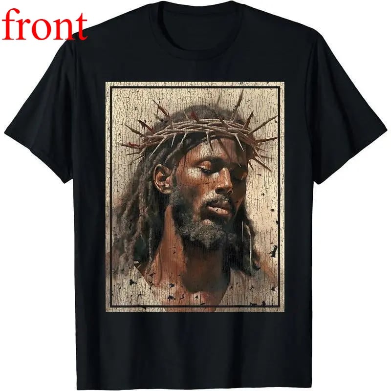 Black Jesus Shirt Face Of Jesus Cross With Crown Of Thorns T-Shirt Streetwear Classic - Black / XS