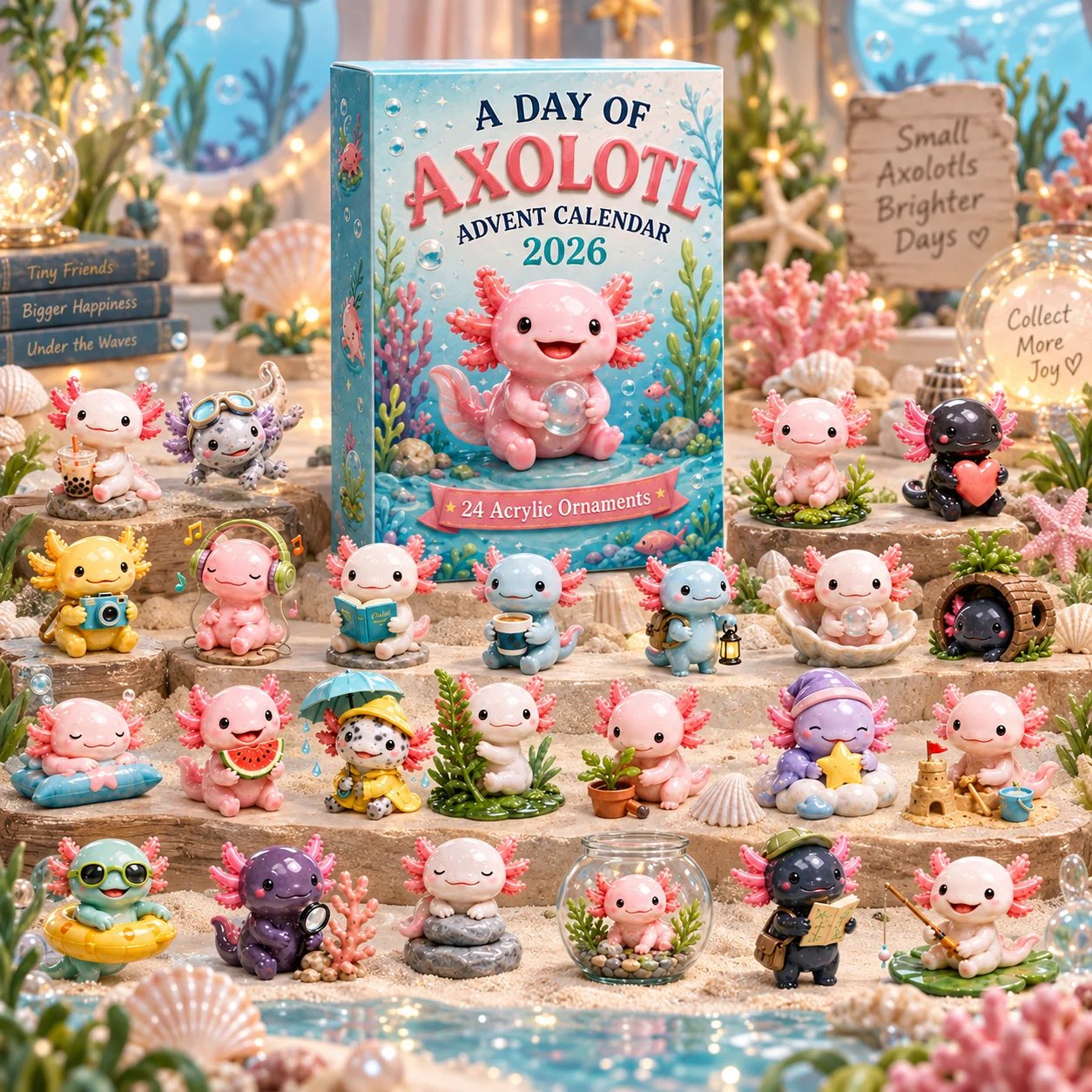 Axolotl Christmas countdown collectible scene
