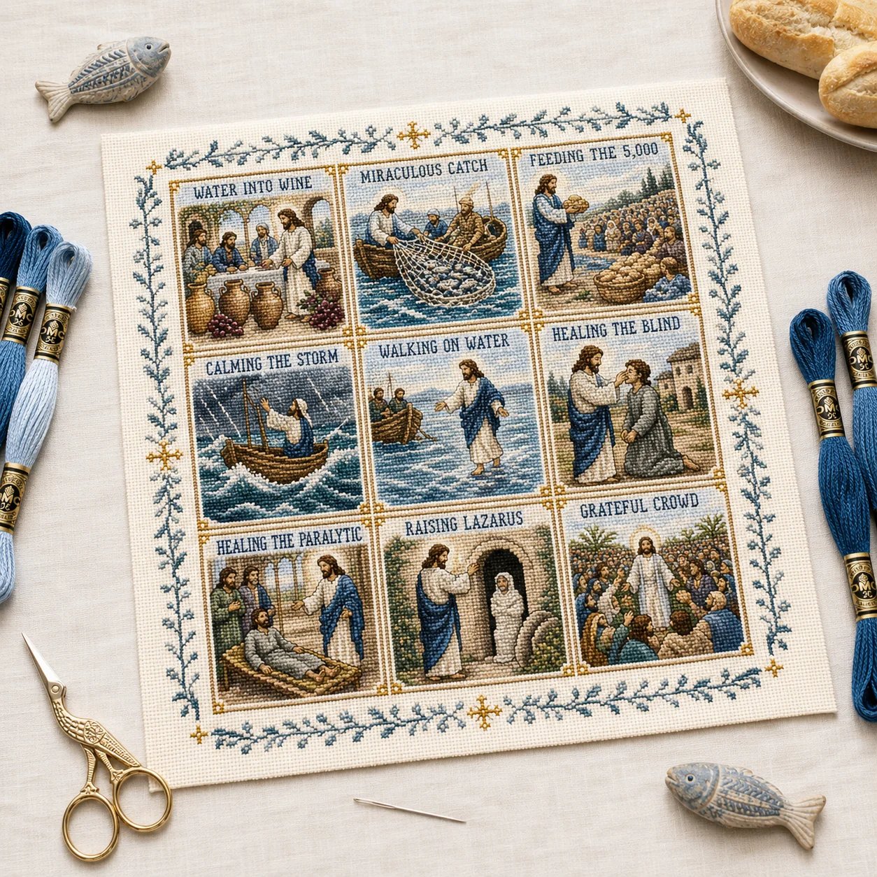 Nine miracles of Jesus cross stitch