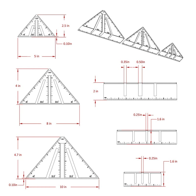 Metalworking miter square dimensions and technical specifications