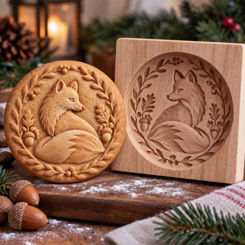 Fox design wooden mold with matching cookie