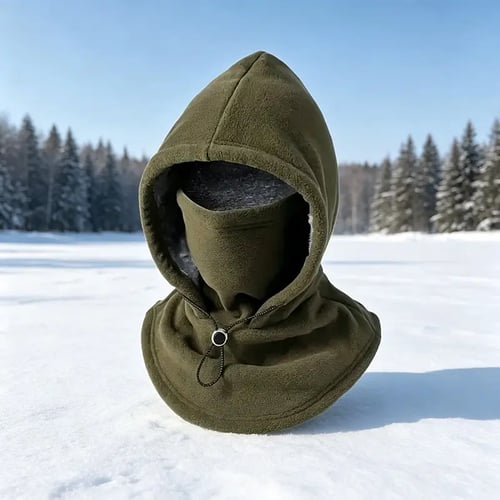 Green fleece balaclava hood