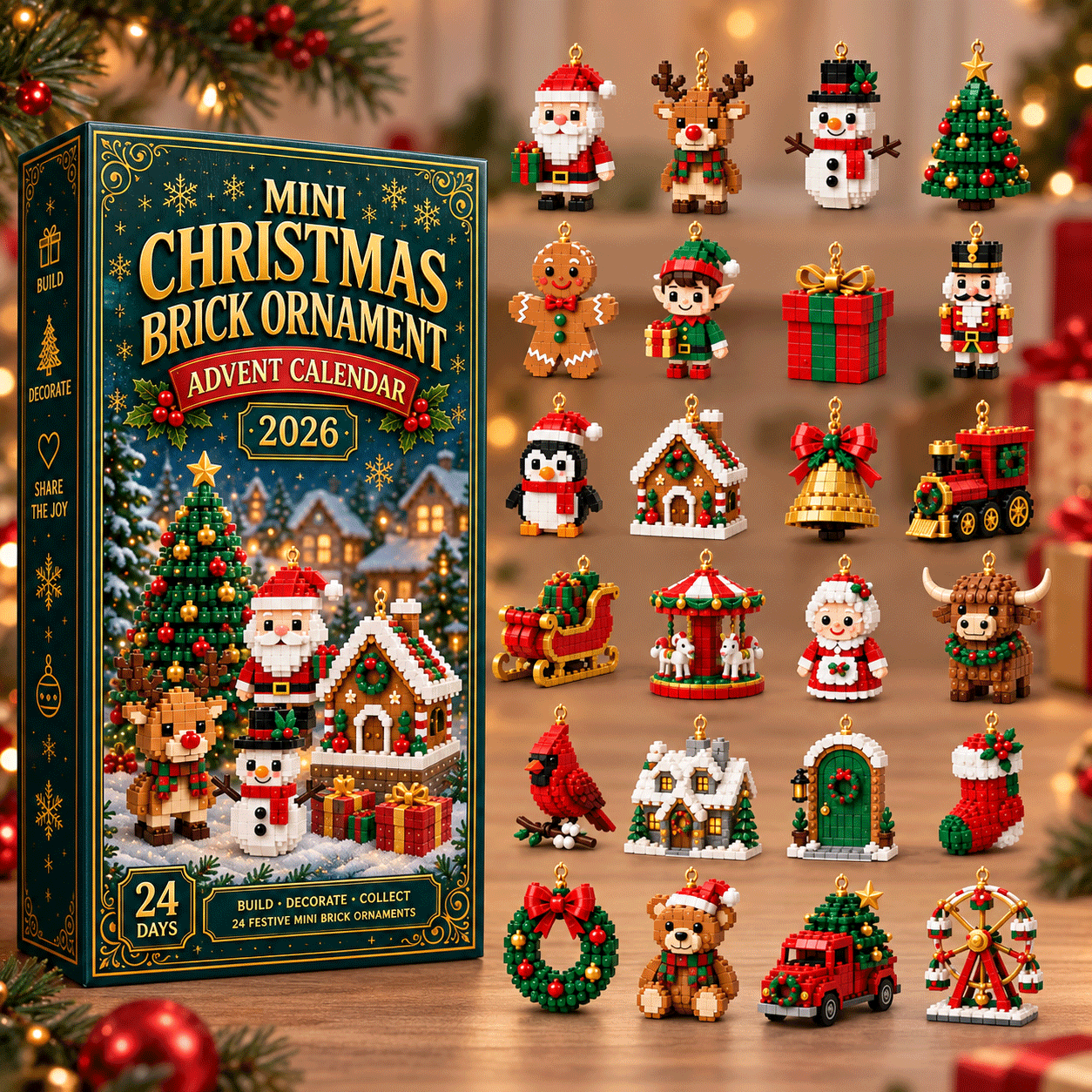 Mini Christmas brick ornament advent calendar animated product overview