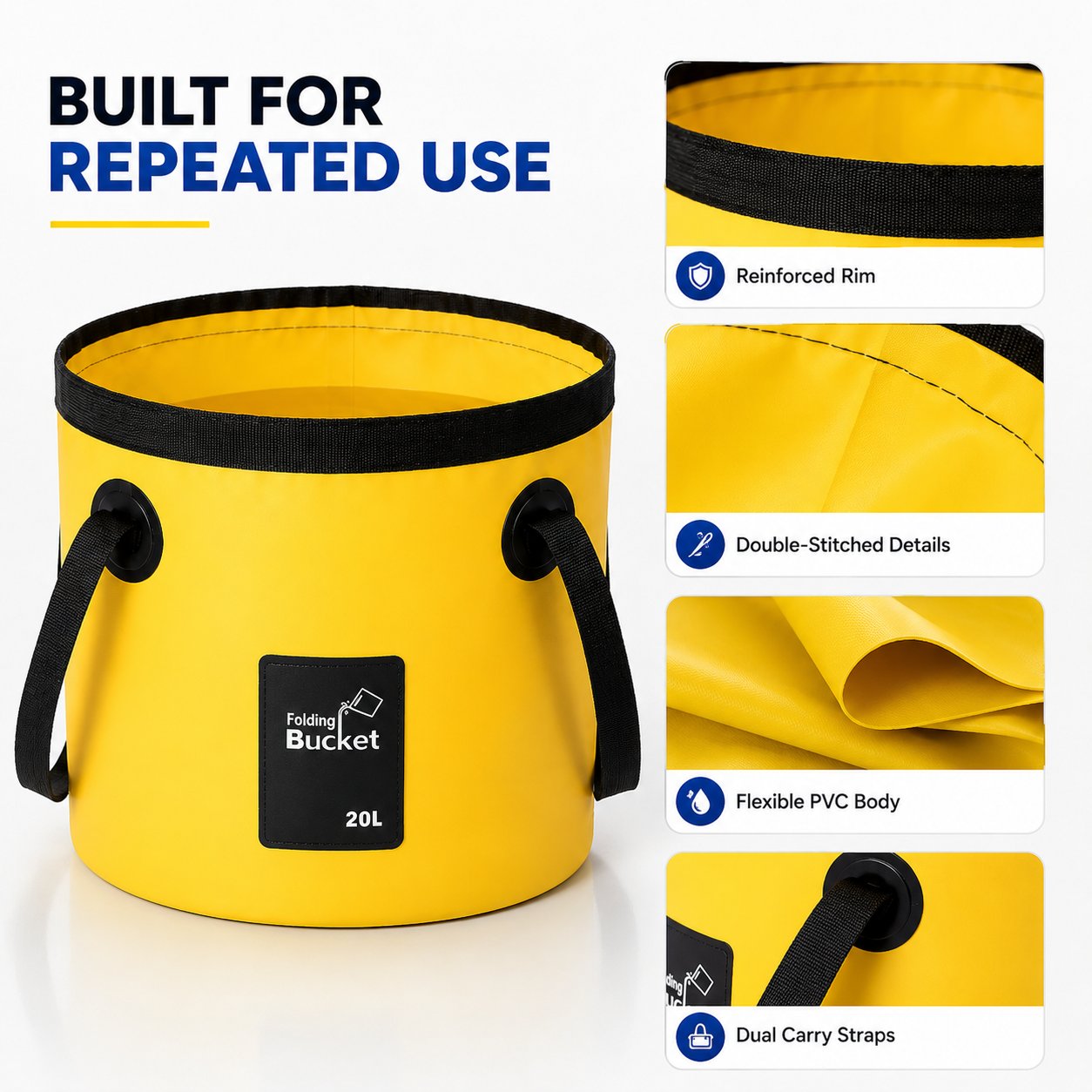 Flexible PVC folding bucket construction