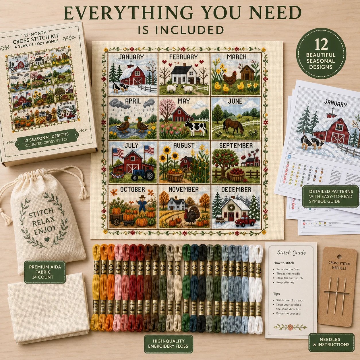 Cross stitch kit contents