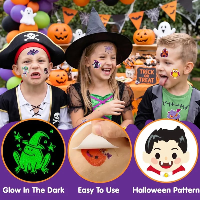 Halloween temporary tattoo mega pack with 306 colorful and glow-in-the-dark designs