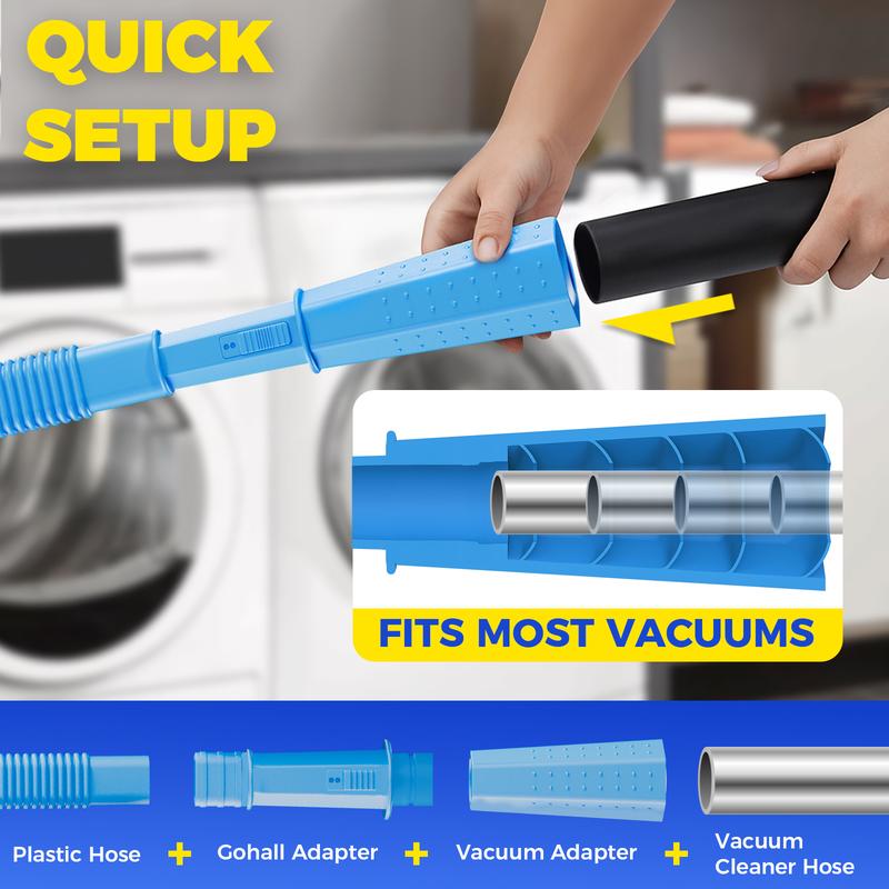 Dryer vent cleaning hose connected to a vacuum cleaner
