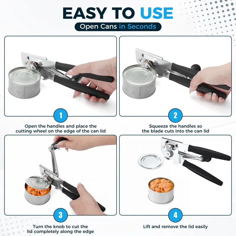 Sharp cutting blade manual can opener
