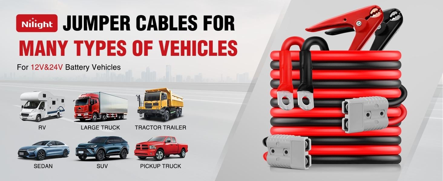 Nilight 0 Gauge 25 Feet Heavy Duty Jumper Cables 1000 Amp Booster Battery Cables with Permanent Installation kit and Quick Connect Plug Includes carrying bag for 12V & 24V Cars SUVs and Trucks