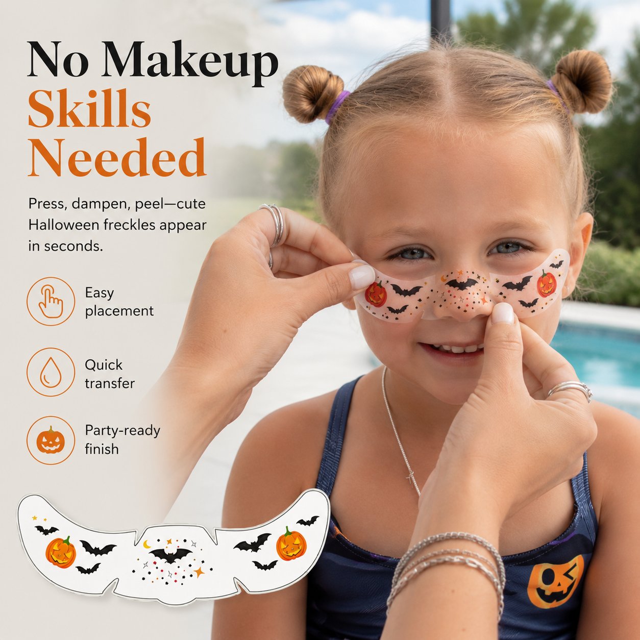 Easy application of Halloween face tattoo across a child's cheeks