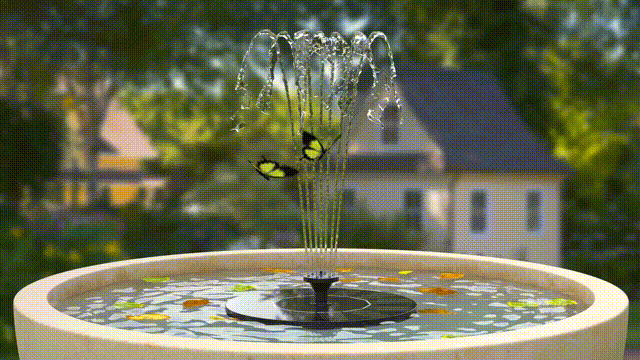 Solar fountain used in multiple outdoor garden water features