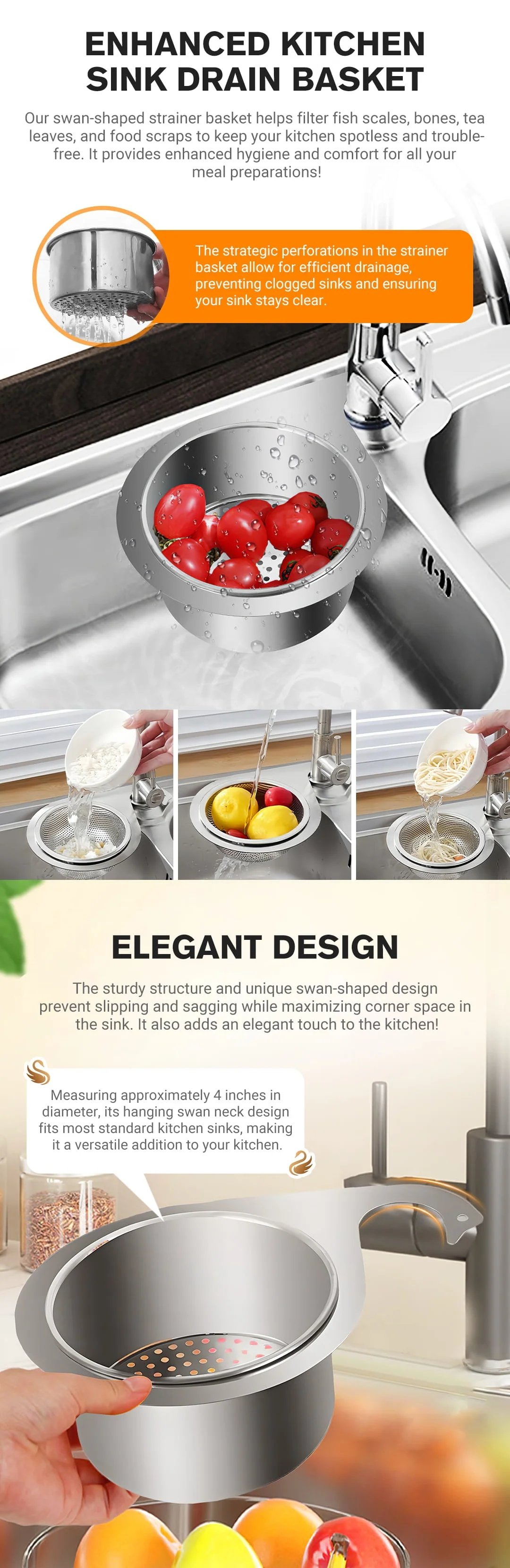 Functionality of the sink strainer basket in a kitchen sink