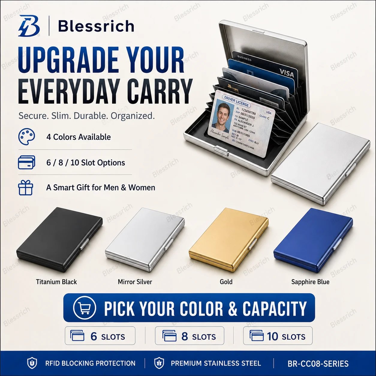 Metal card holder color options