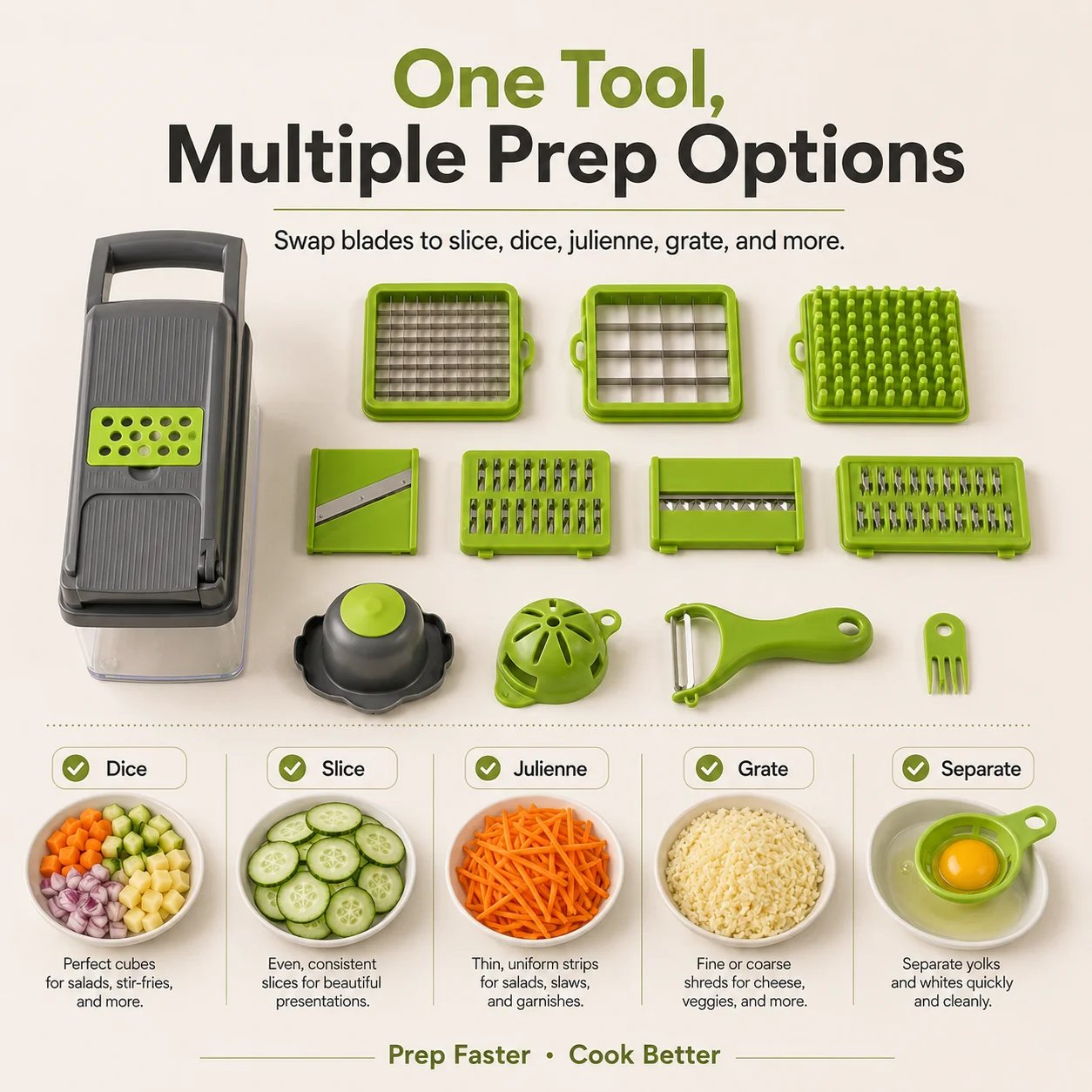 12-in-1 multifunction vegetable slicer with interchangeable accessories