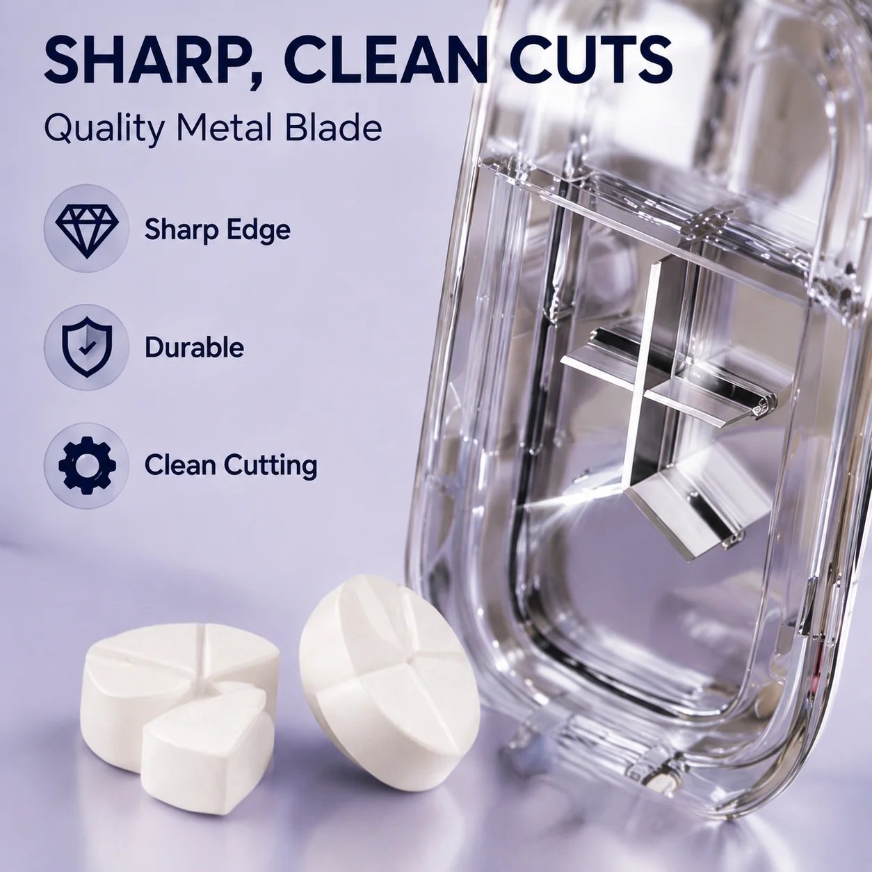 Metal blade and transparent lid pill cutter