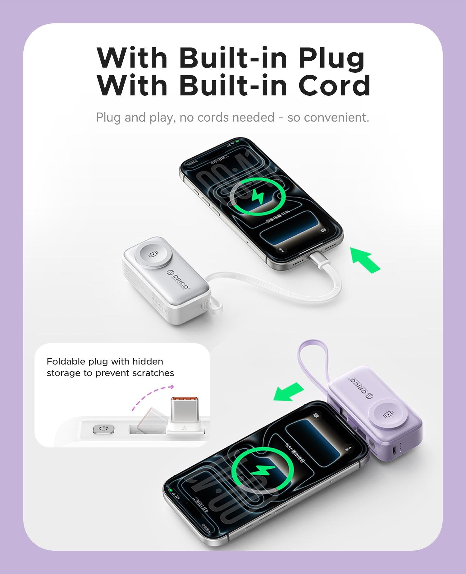 Orico 3-in-1 Portable Power Bank with Integrated Cable, Watch Wireless Charging, and Foldable Wall Plug – Compact Fast-Charge Battery for iPhone & Android - S18 Orico 3-in-1 Portable Power Bank with Integrated Cable, Watch Wireless Charging, and Foldable Wall Plug – Compact Fast-Charge Battery for iPhone & Android - S18