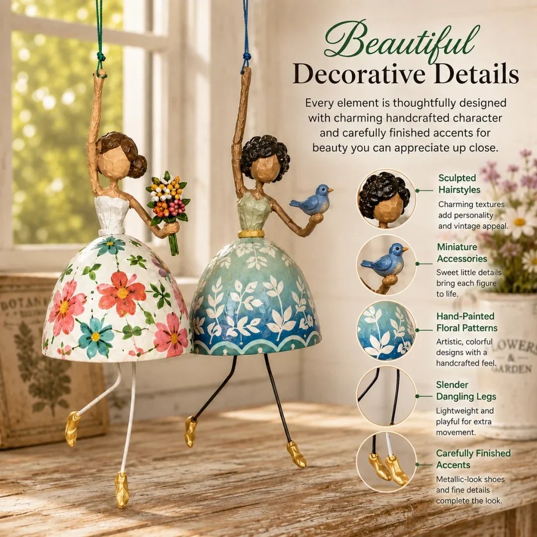 Colourful floral details on whimsical lady ornament