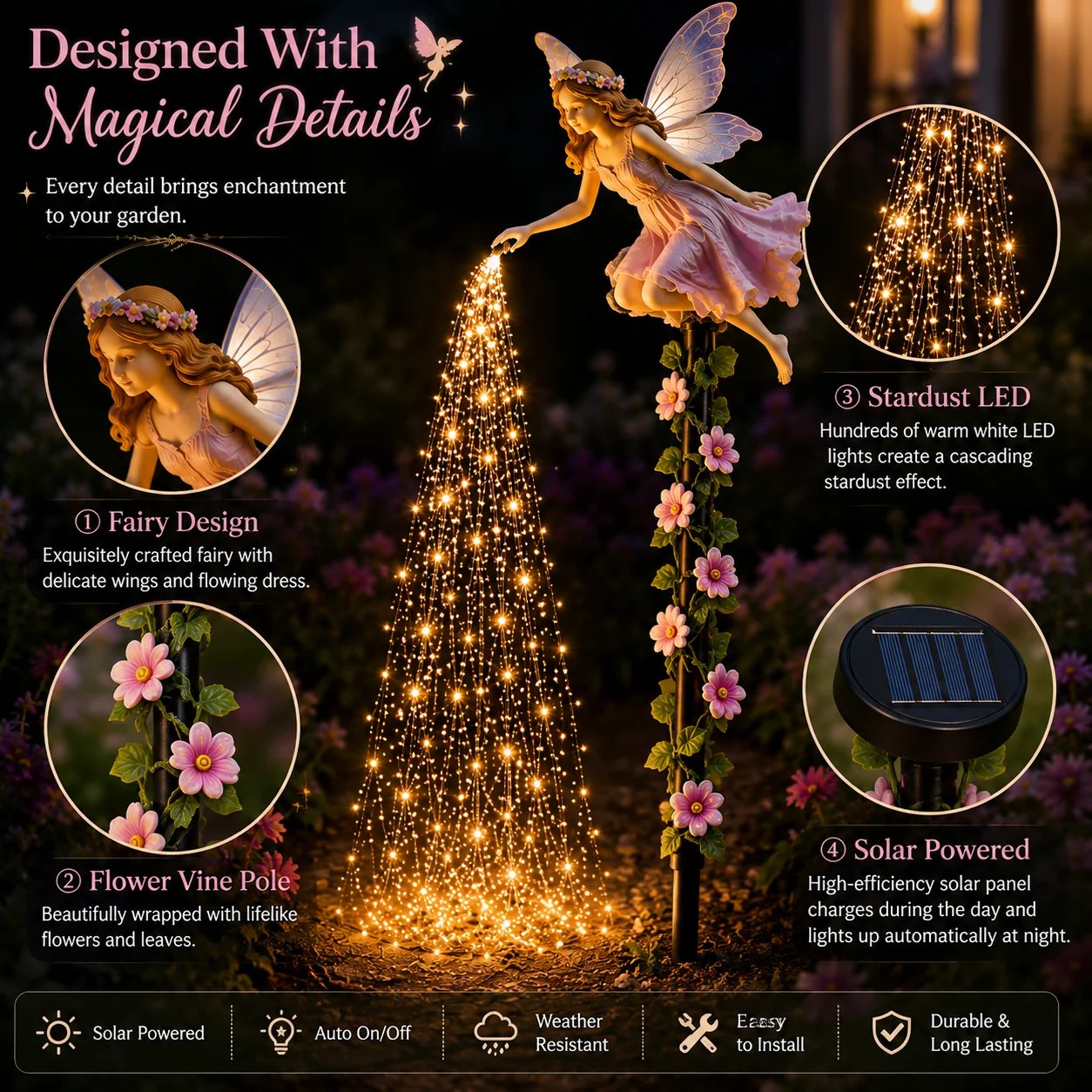 Detailed fairy sculpture and solar panel