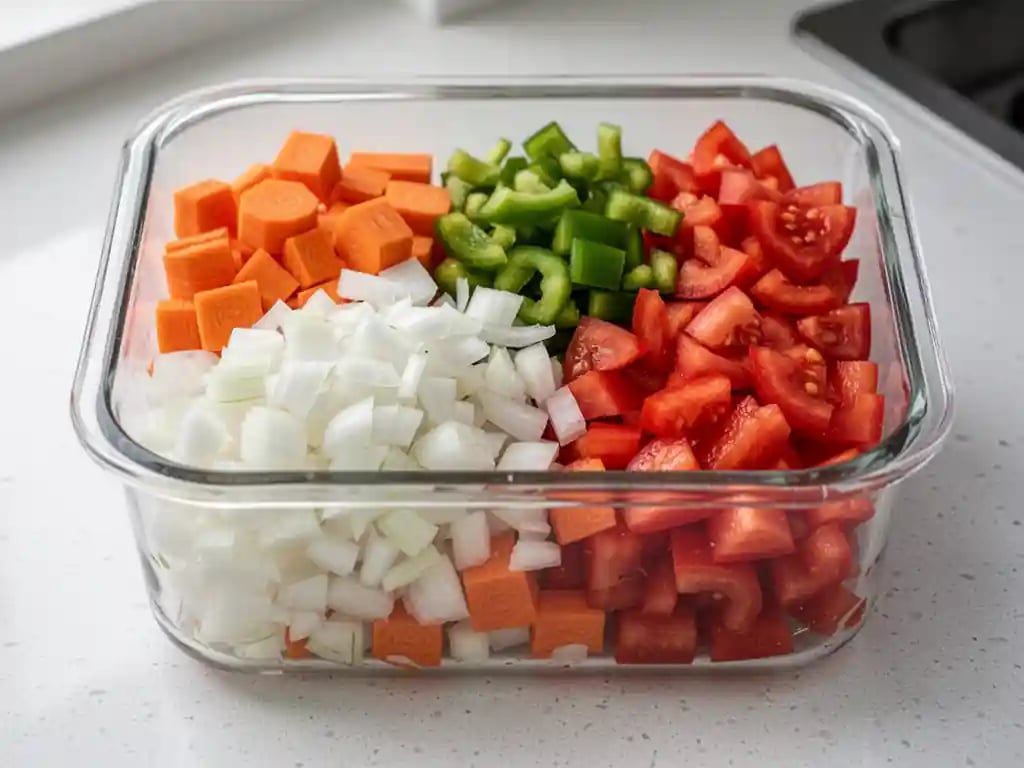 More uniformly prepared vegetables collected neatly in a container