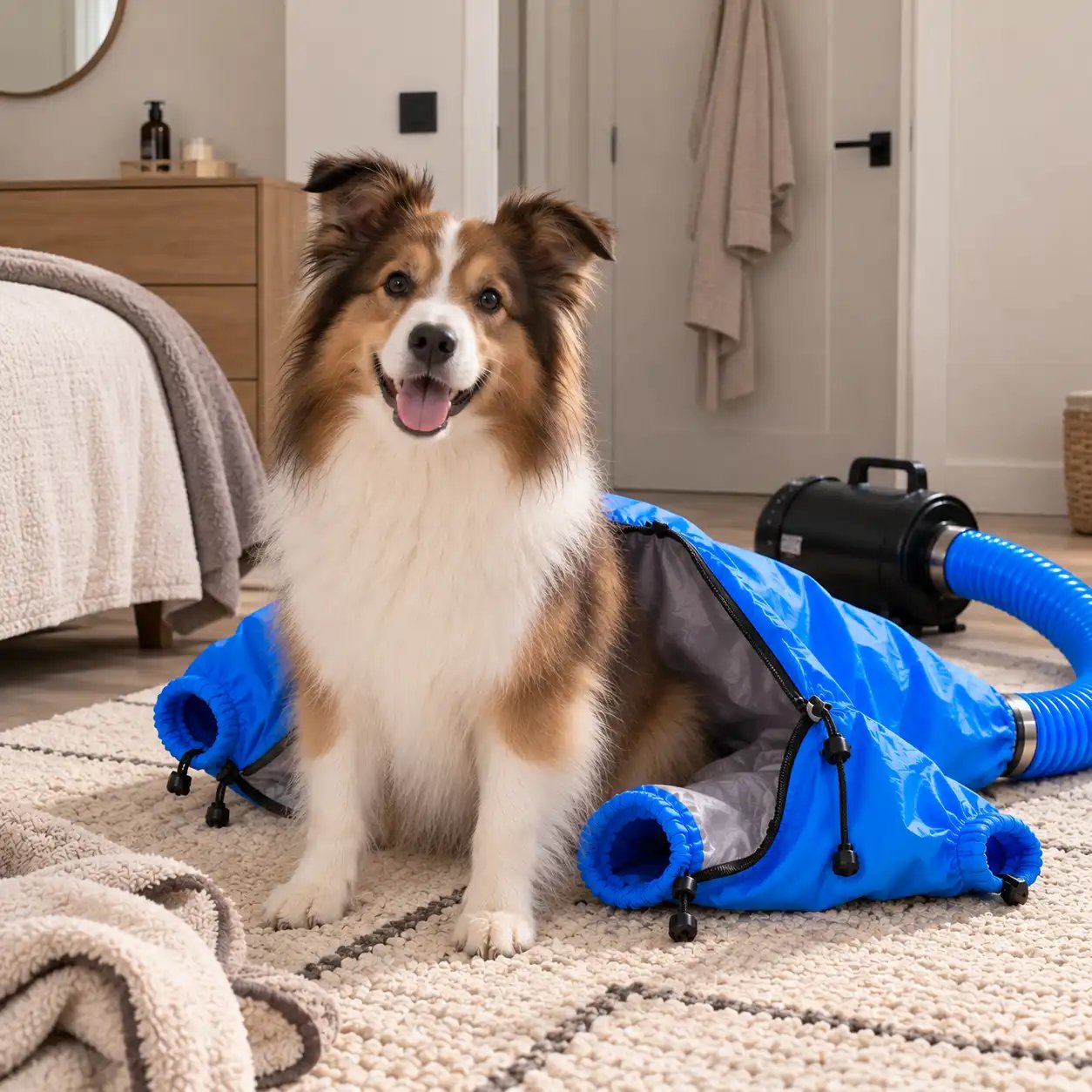 Pet comfortable inside drying bag