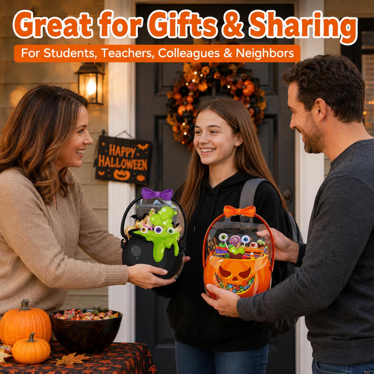 Halloween goodie bags filled with candy and party favors