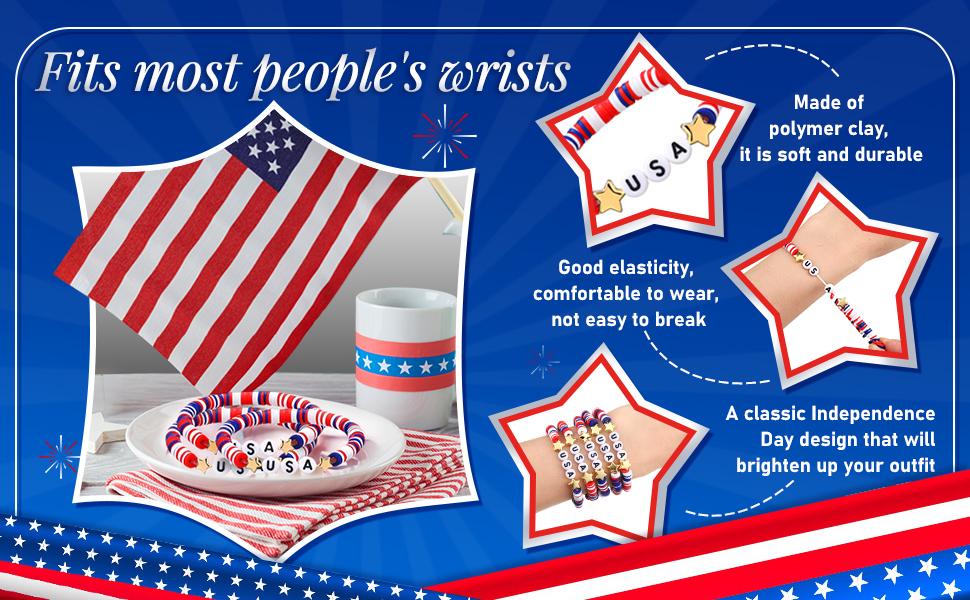 24/48 Pcs USA 250th Anniversary Flag Bracelet National Flag Independence Day Accessaries 4th of July Wristband for Women Men Teens Bulk Red White and Blue Patriotic Gifts for 4th of July American Summer Party Favors Event Parade Historical Celebration