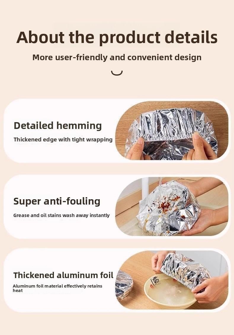 Home dining table & food container aluminum foil heat-retaining cover, kitchen food insulation and freshness keeping, high-quality aluminum foil. Home dining table & food container aluminum foil heat-retaining cover, kitchen food insulation and freshness keeping, high-quality aluminum foil.