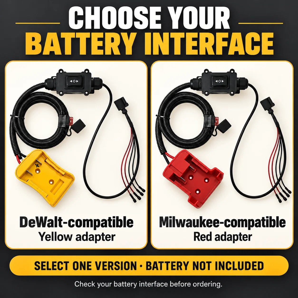 Two selectable EPB tool battery interface versions