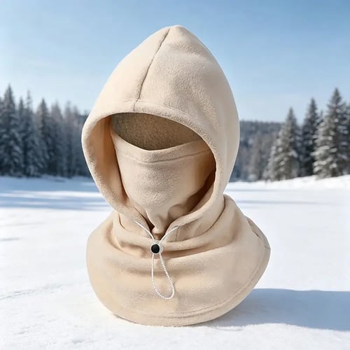 Beige fleece balaclava hood